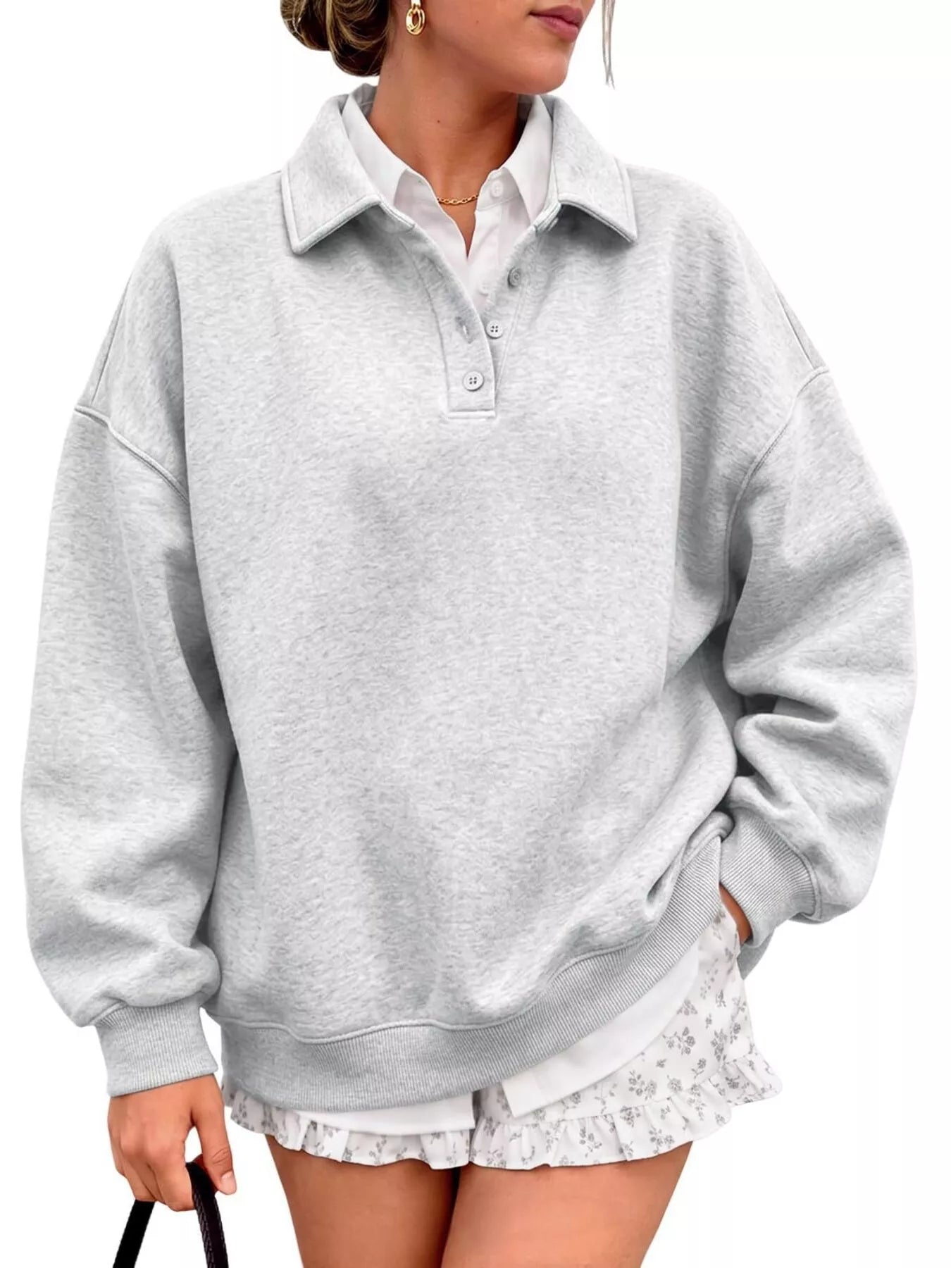 Button Detail Dropped Shoulder Sweatshirt