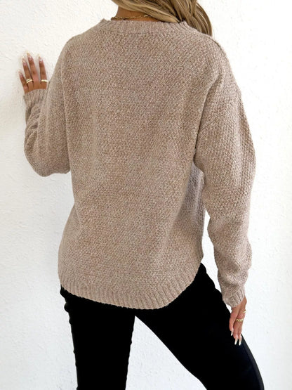 Lace Bow Embroidered Round Neck Sweater