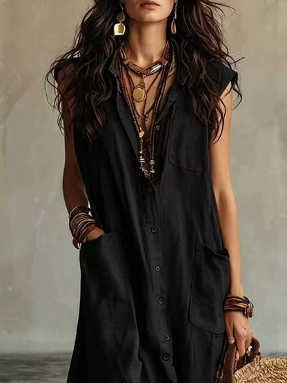 Sleeveless Button-Down Linen Maxi Dress
