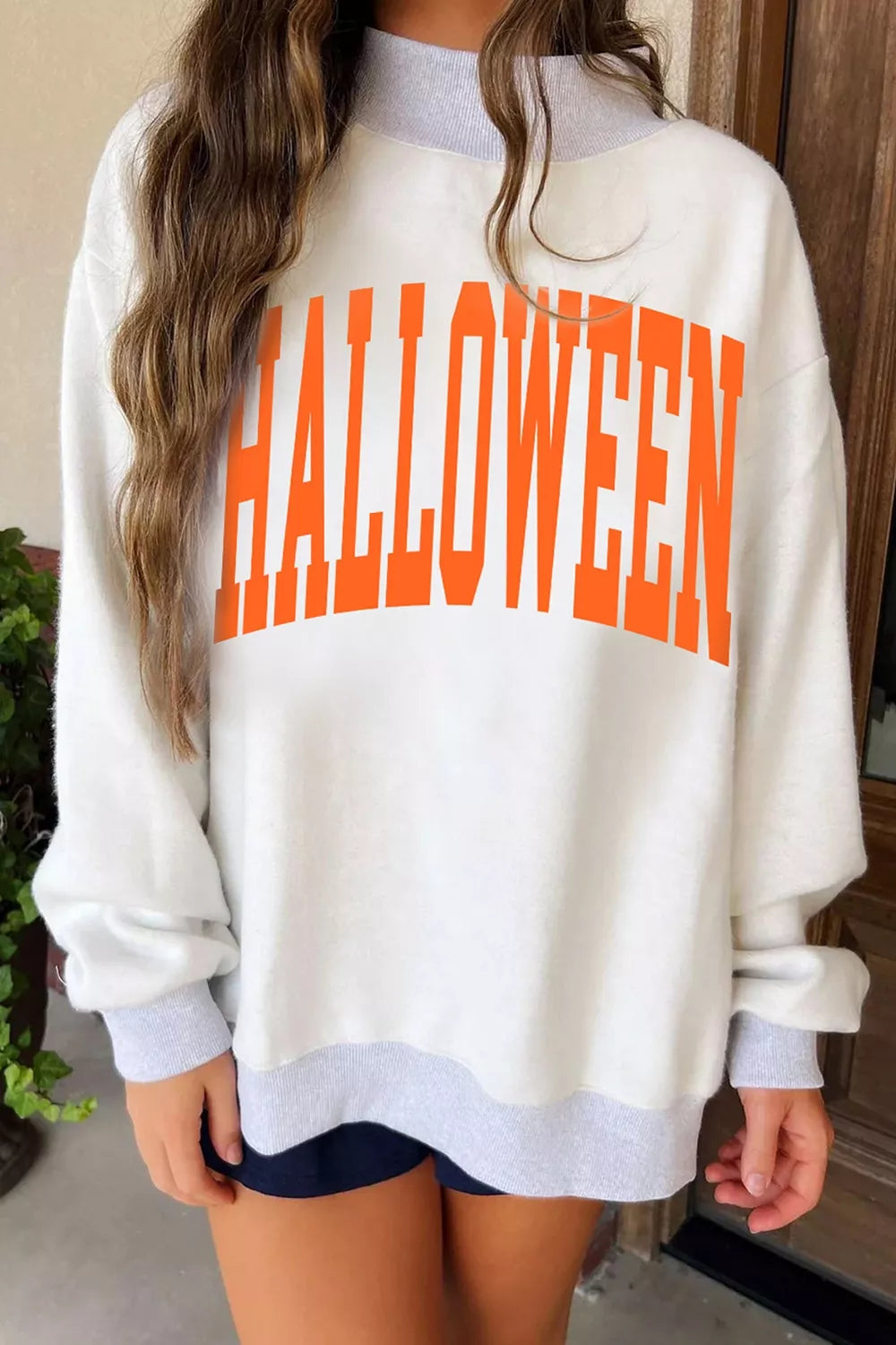 Halloween Pumpkin Face Print Mock Neck Reversible Sweatshirt