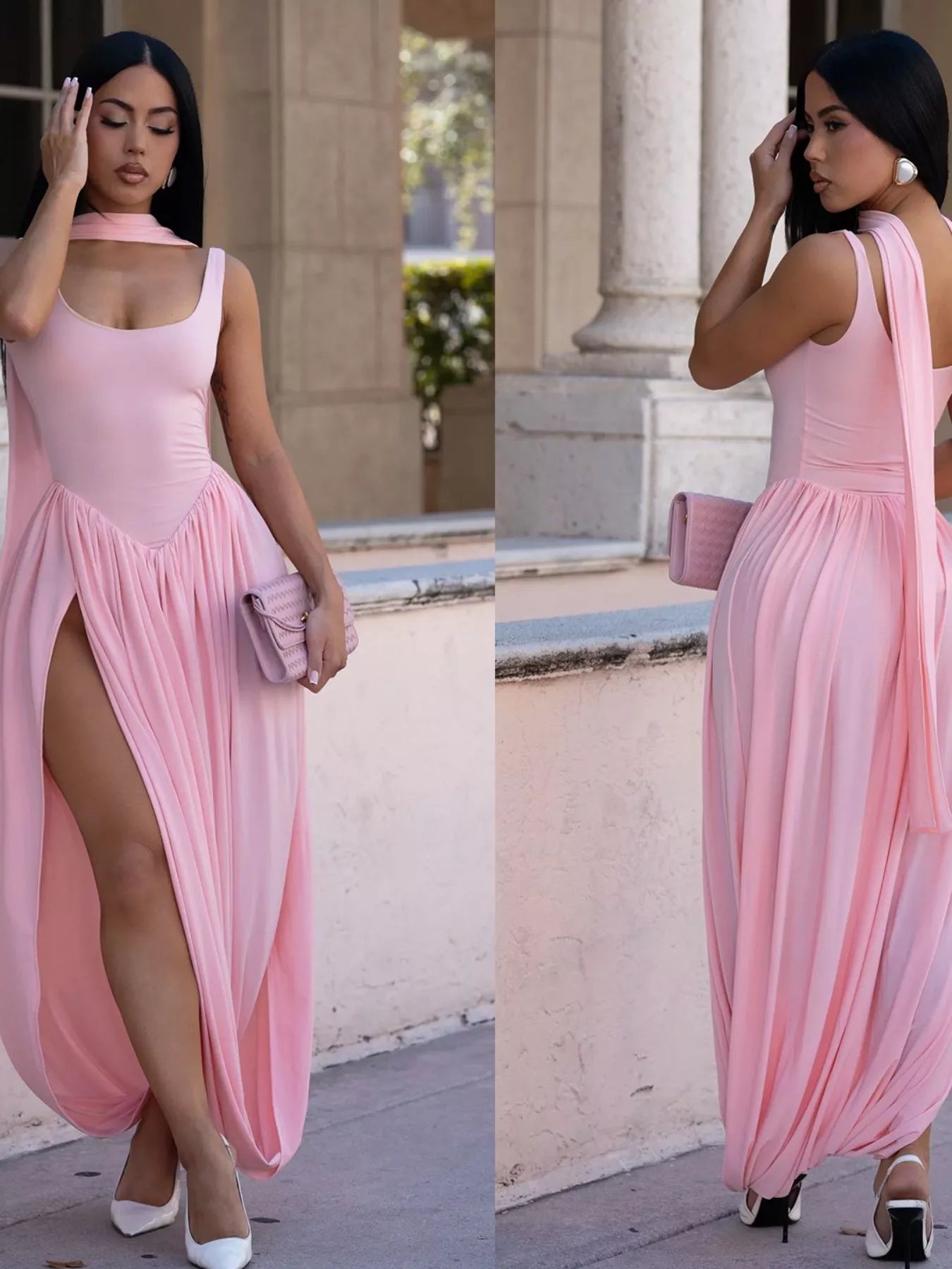 Tina's Scoop Neck Slit Maxi Dress