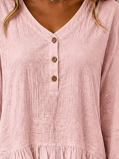 Ruffled Hem Long Sleeve Blouse