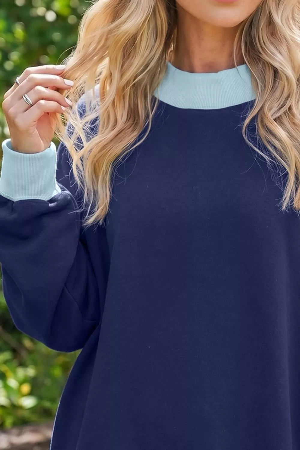 Colorblock Trim Crewneck Long Sleeve Pullover Sweatshirt