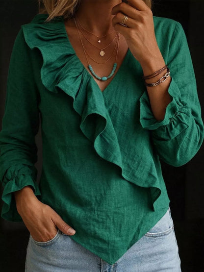 Full Size Ruffled Long Sleeve Blouse Plus Size