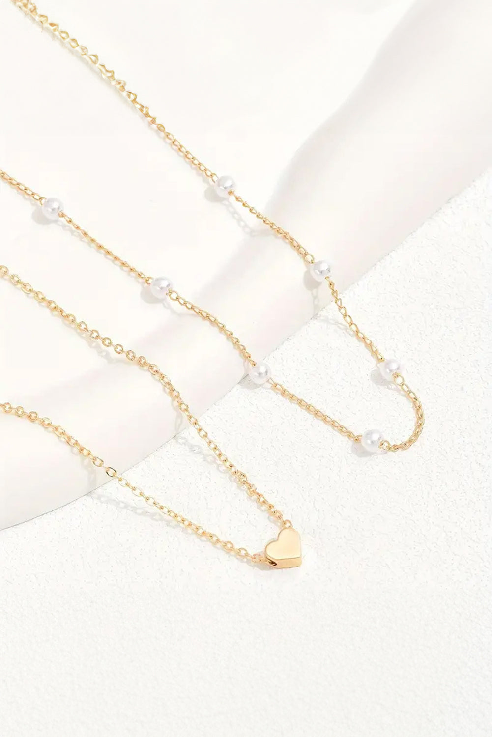 Gold Plated Heart And Pearl Detail 2Pcs Layered Necklace