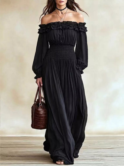 Full Size Off-Shoulder Ruffled Maxi Dress with Smocked Waist Plus Size