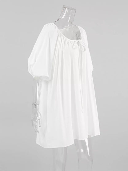 Tie Neck Puff Sleeve Lounge Dress