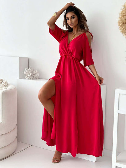 Robe élégante et sexy à col en V et fente latérale