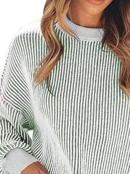 Stripe Dropped Shoulder Sweater for Women Relaxed Chic Knit