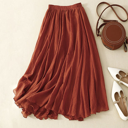 Artistic pleated cotton and linen twill skirt