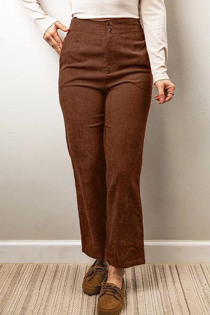Elastic Waist Straight Leg Ankle Length Corduroy Pants