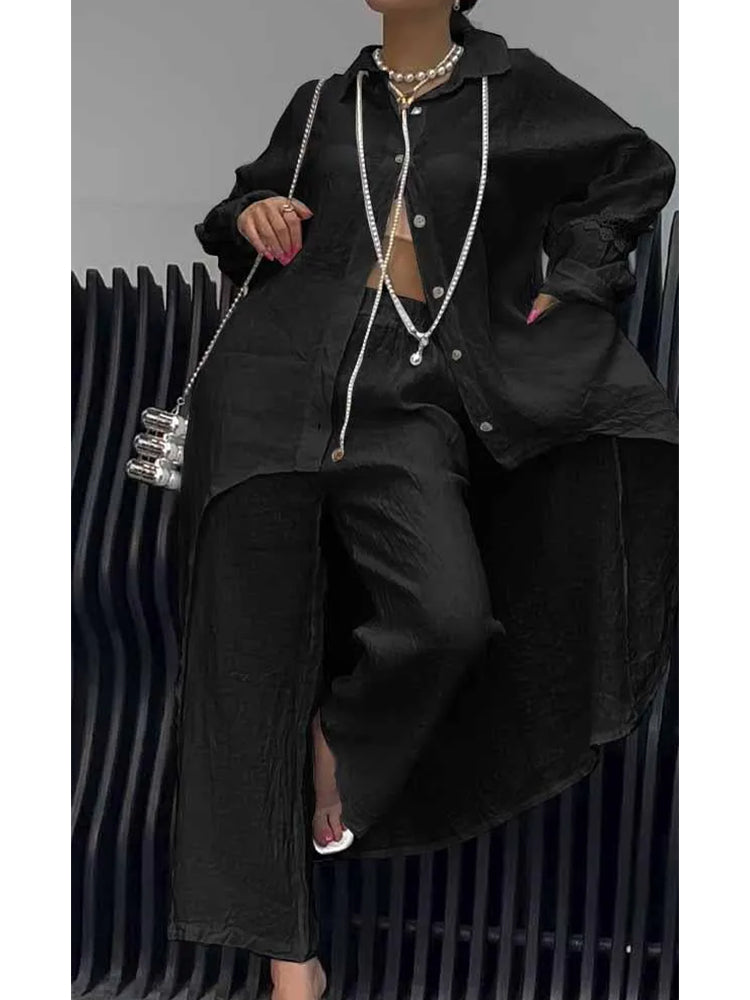 Ensemble haut à manches longues et pantalon à ourlet irrégulier