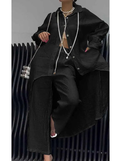 Ensemble haut à manches longues et pantalon à ourlet irrégulier