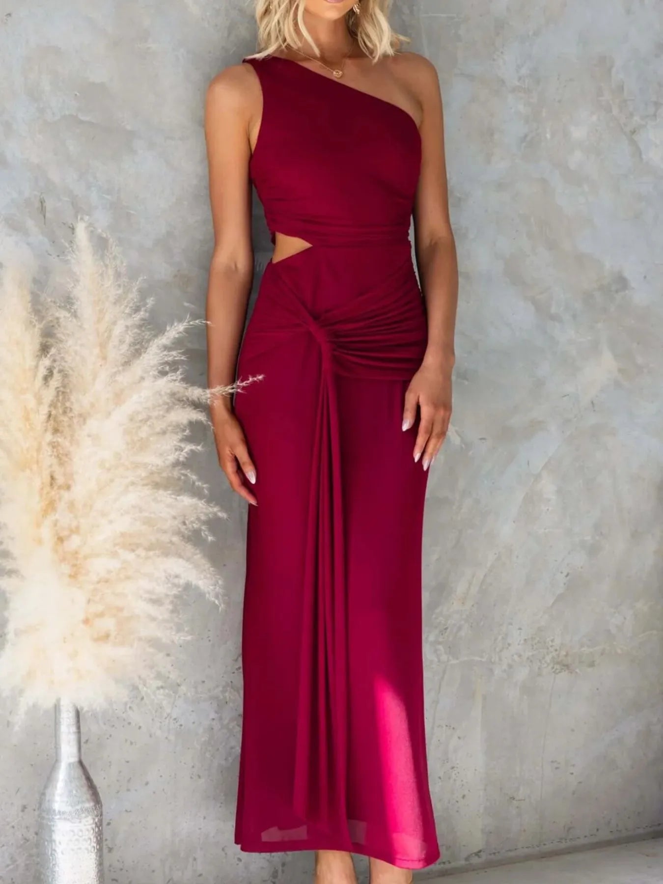 One-Shoulder Cutout Bodycon Maxi Dress
