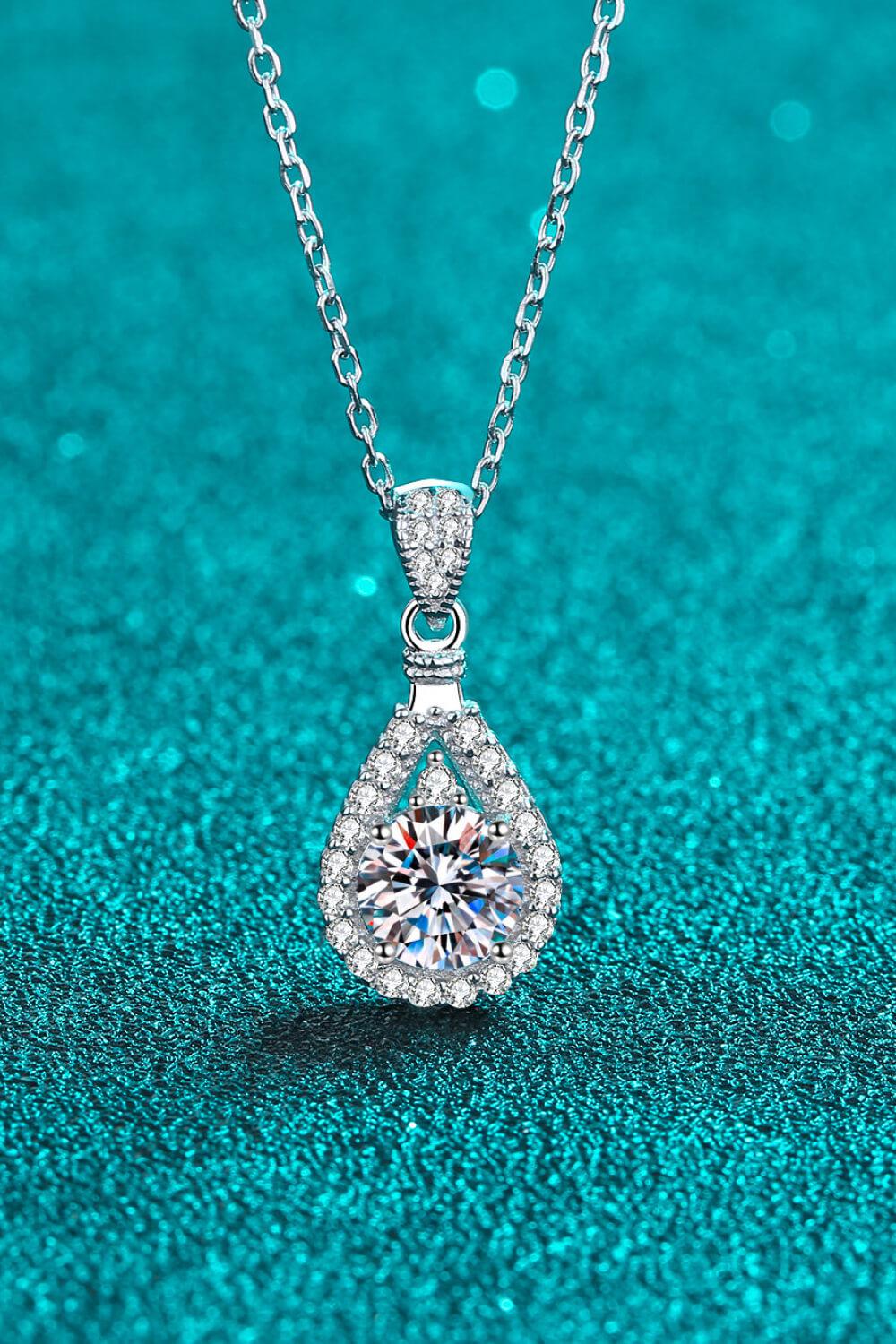 Blue Zone Planet | 1 Carat Moissanite Teardrop Pendant Chain Necklace