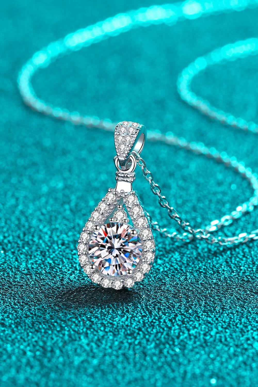 Blue Zone Planet | 1 Carat Moissanite Teardrop Pendant Chain Necklace