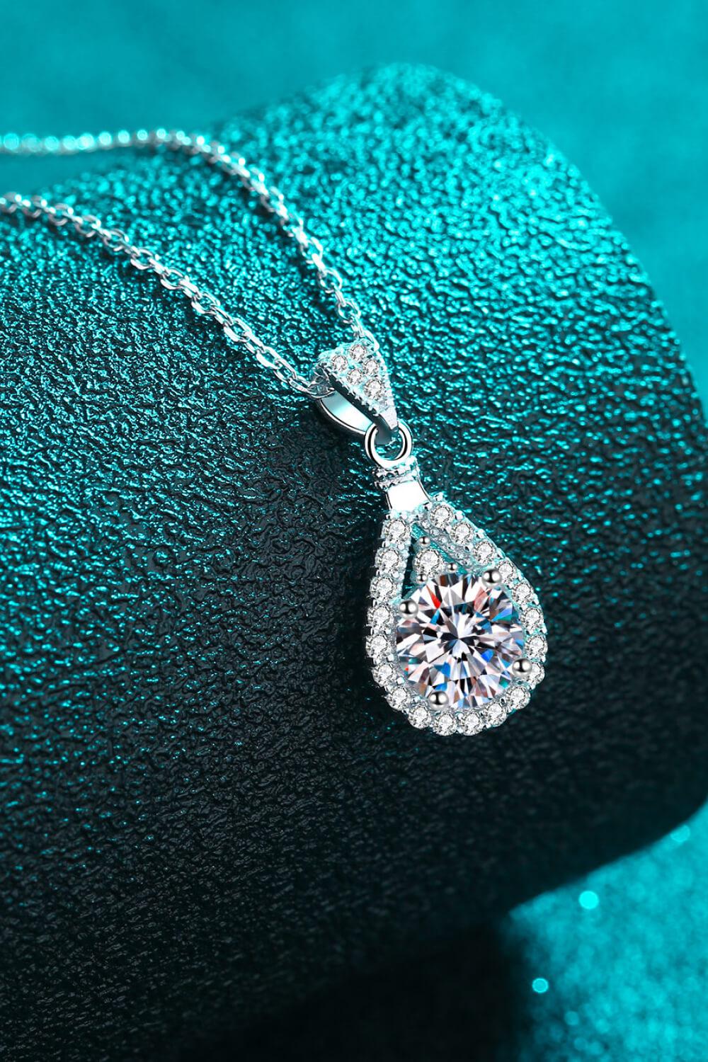 Blue Zone Planet | 1 Carat Moissanite Teardrop Pendant Chain Necklace
