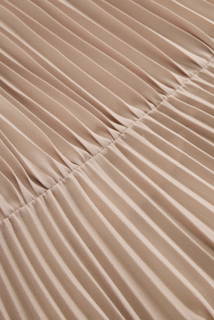 Pleated High-Neck Maxi Dress