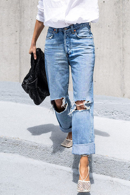 Rosiedress Straight Leg Ripped Boyfriend Jeans