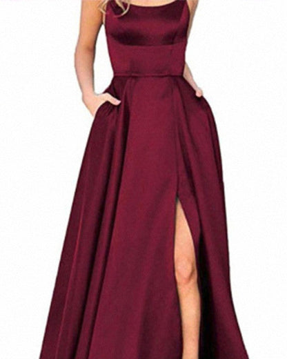 Deanne Sexy Open Back High Slit Evening Dress