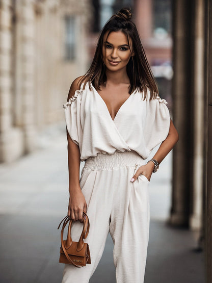 V neck Plunge Casual Jumpsuit