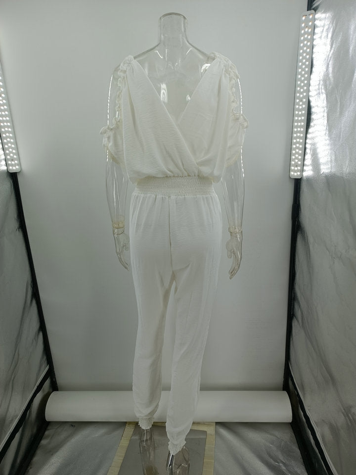 V neck Plunge Casual Jumpsuit