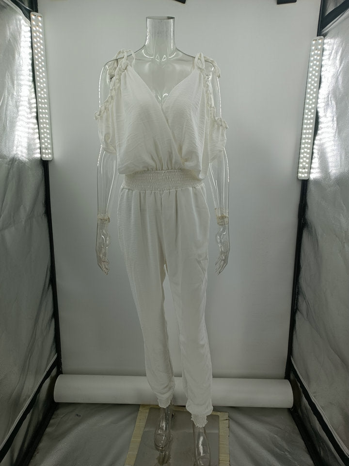 V neck Plunge Casual Jumpsuit