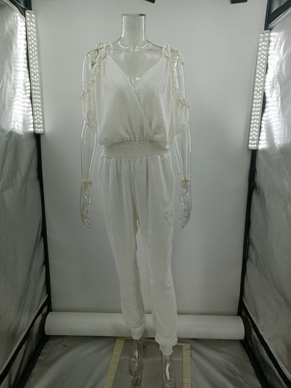 V neck Plunge Casual Jumpsuit