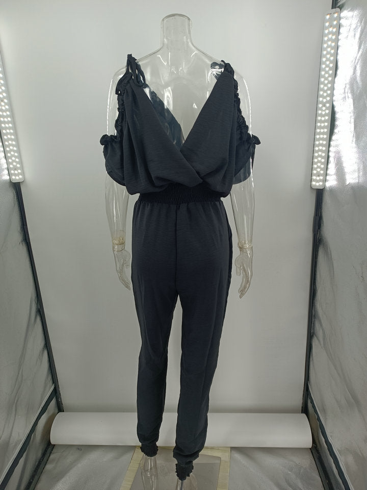 V neck Plunge Casual Jumpsuit