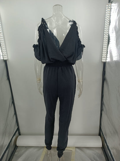 V neck Plunge Casual Jumpsuit