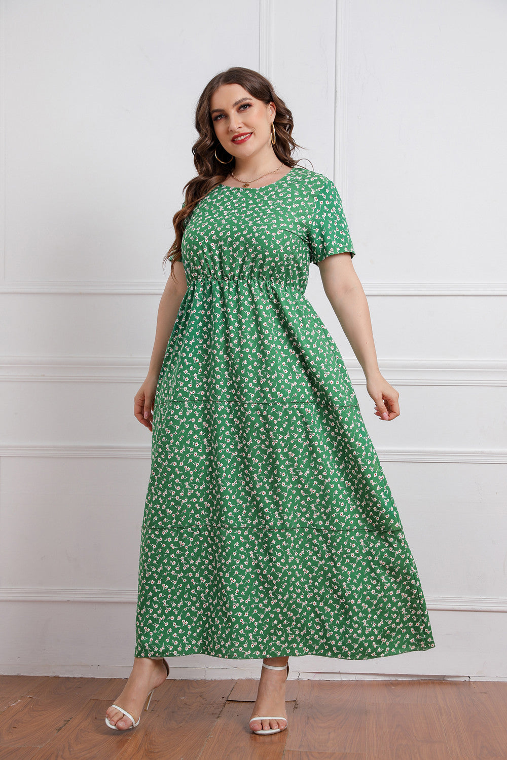 Round Neck Floral Short Sleeve Dress