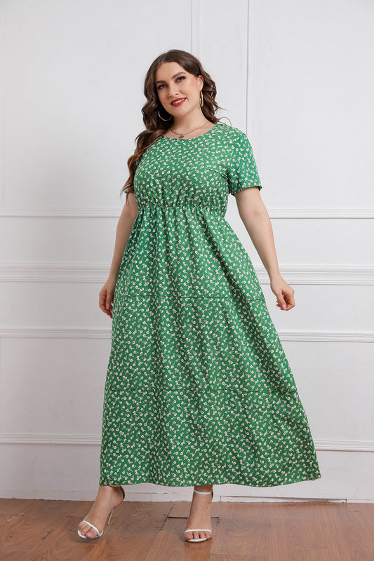 Round Neck Floral Short Sleeve Dress