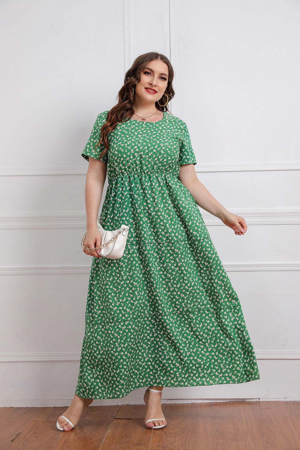 Round Neck Floral Short Sleeve Dress