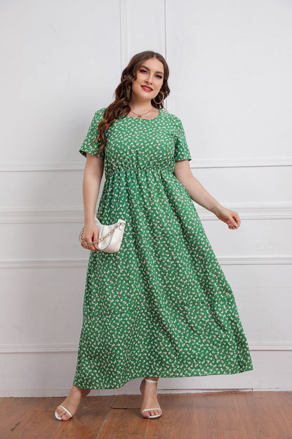 Round Neck Floral Short Sleeve Dress