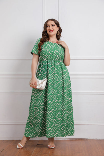 Round Neck Floral Short Sleeve Dress