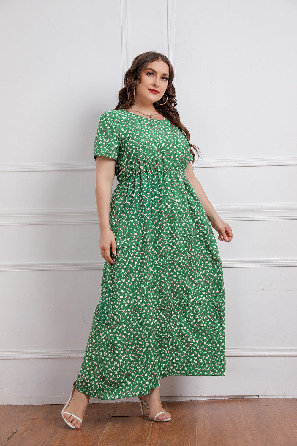 Round Neck Floral Short Sleeve Dress