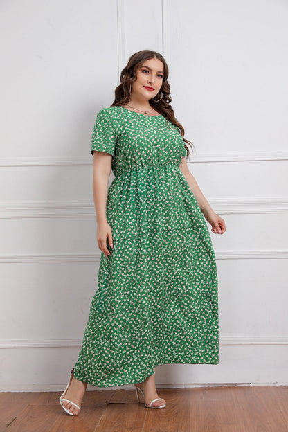 Round Neck Floral Short Sleeve Dress