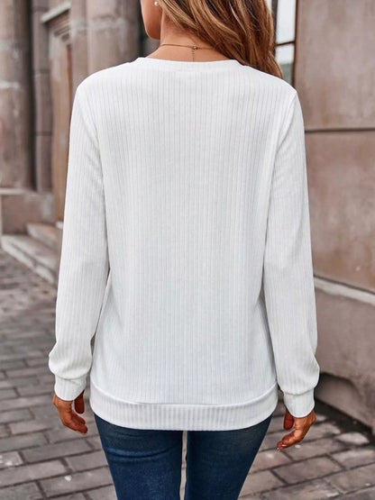 Ribbed V-Neck Long Sleeve T-Shirt