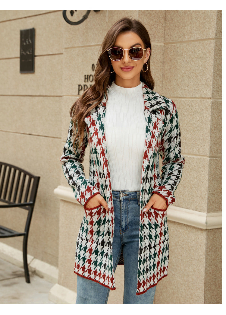 Houndstooth Knitted Coat