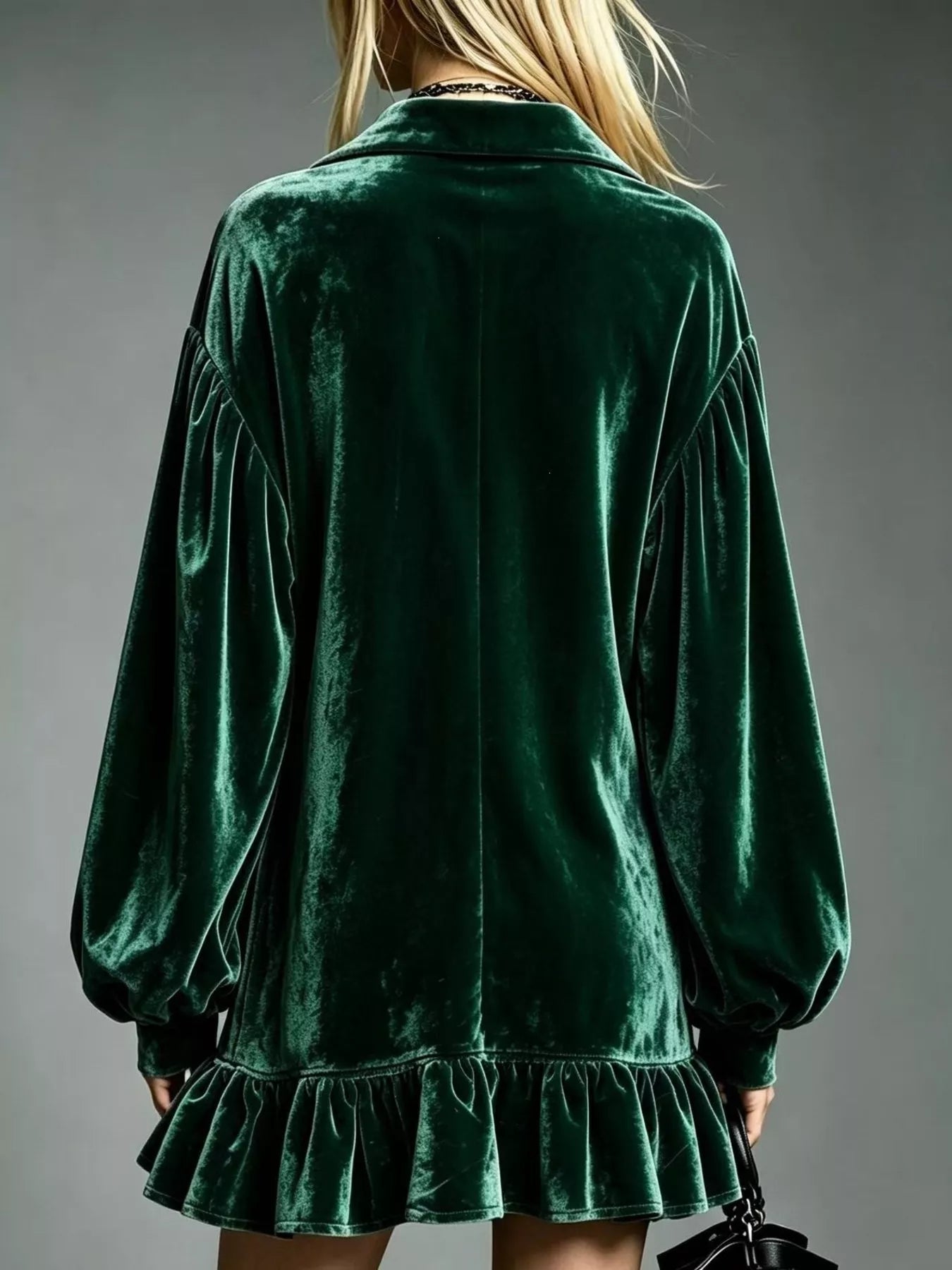 Full Size Velvet Ruffled Hem Long Sleeve Dress Plus Size