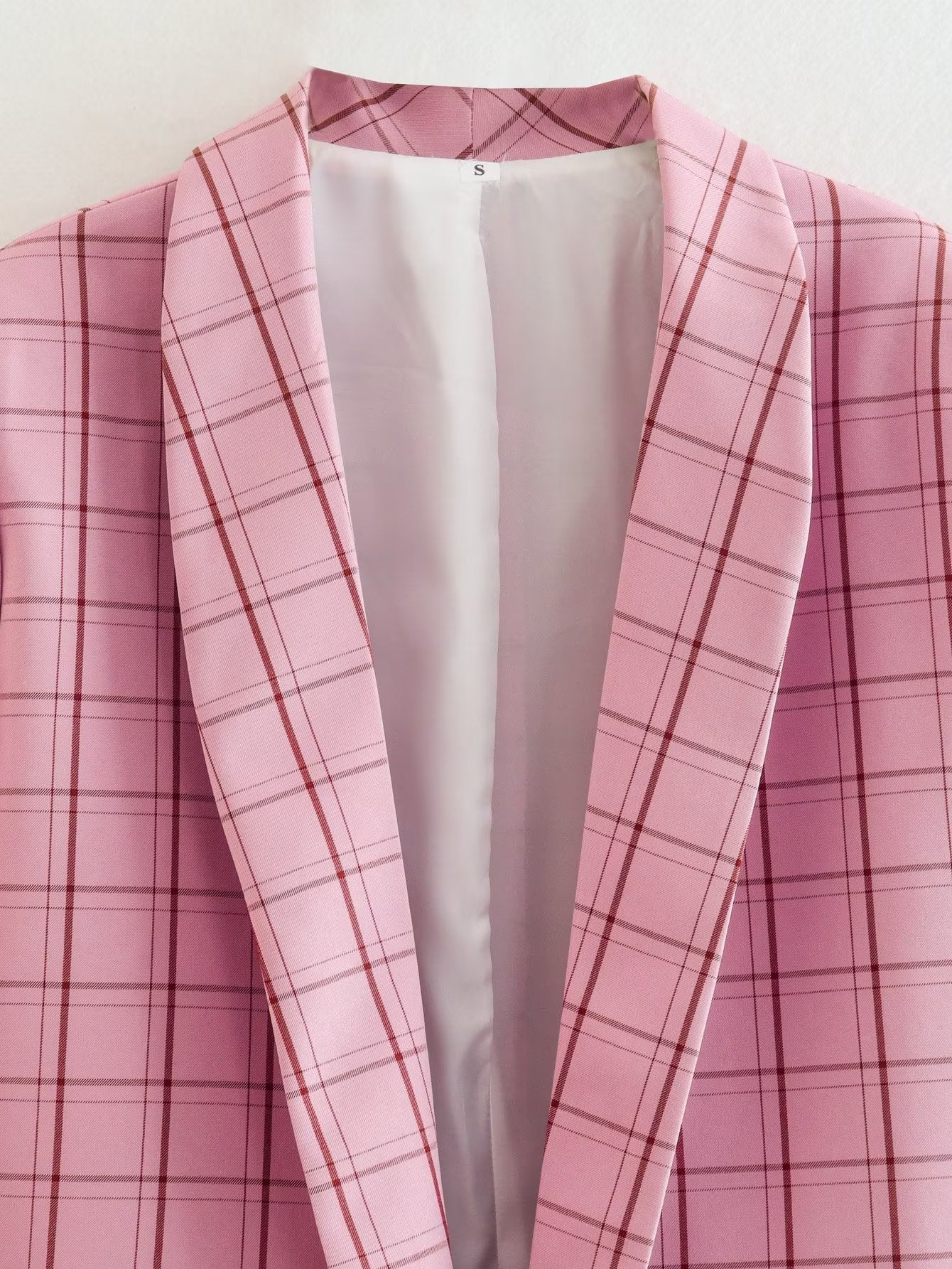 Pink Plaid Nine Quarter Sleeve Blazer