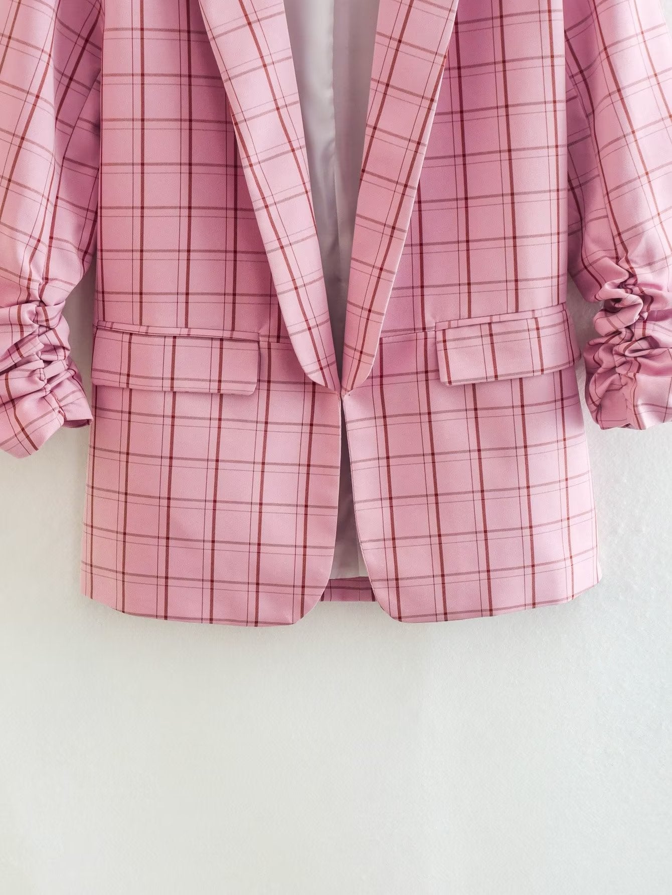 Pink Plaid Nine Quarter Sleeve Blazer