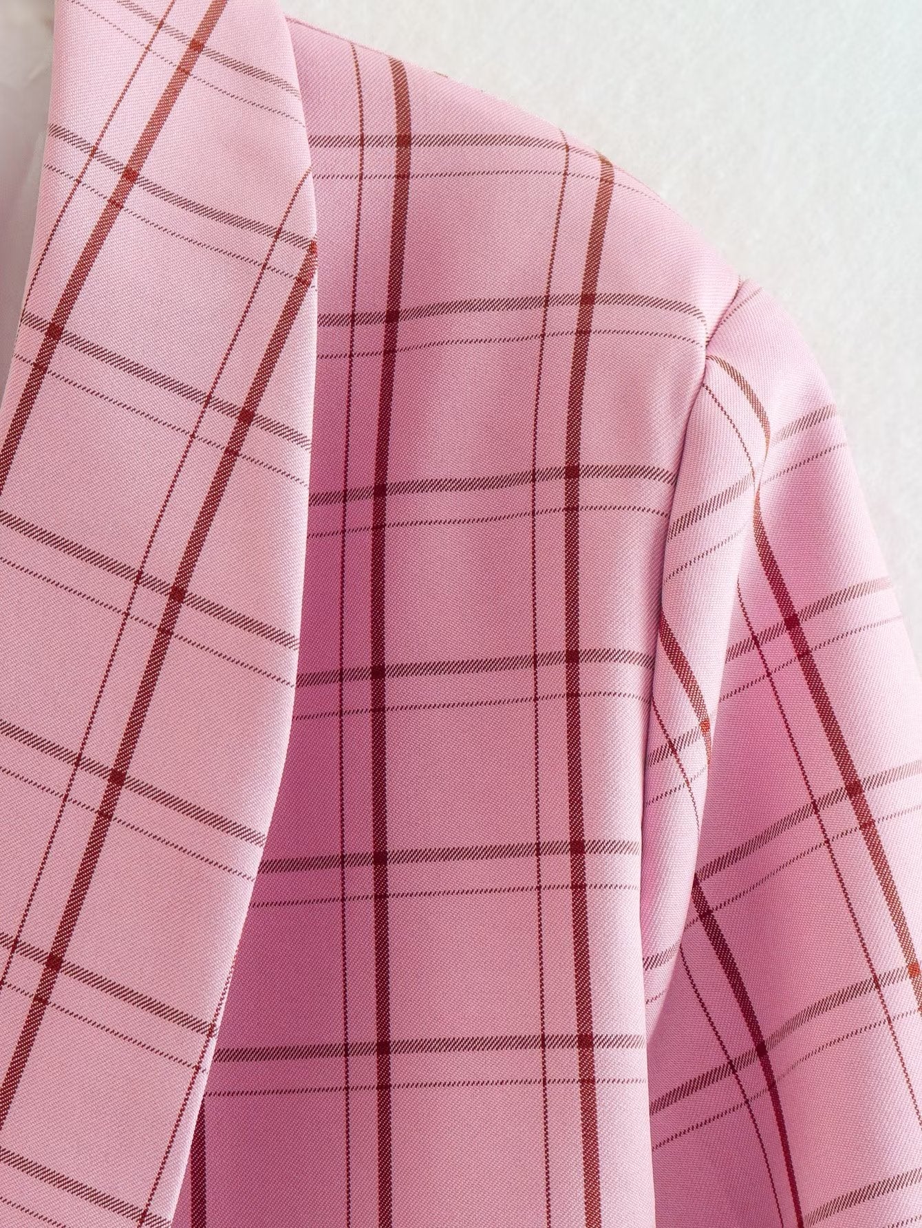 Pink Plaid Nine Quarter Sleeve Blazer