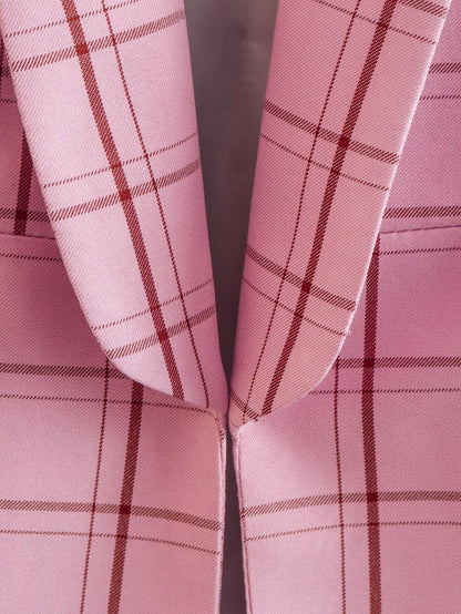 Pink Plaid Nine Quarter Sleeve Blazer