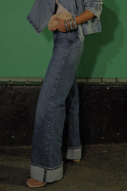 Mid-high Rise Straight Leg Wide Leg Jeans