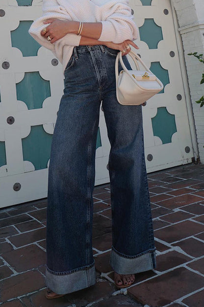 Mid-high Rise Straight Leg Wide Leg Jeans