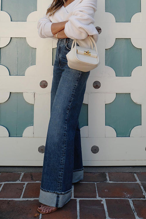 Mid-high Rise Straight Leg Wide Leg Jeans