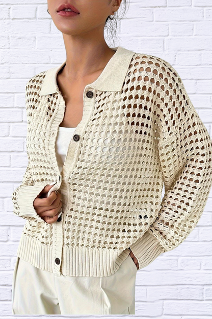 Hollow Out Knit Button Front Cardigan