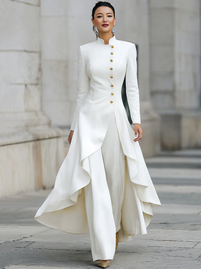 Elegant Front-buttons Long Blazer And Pants Set