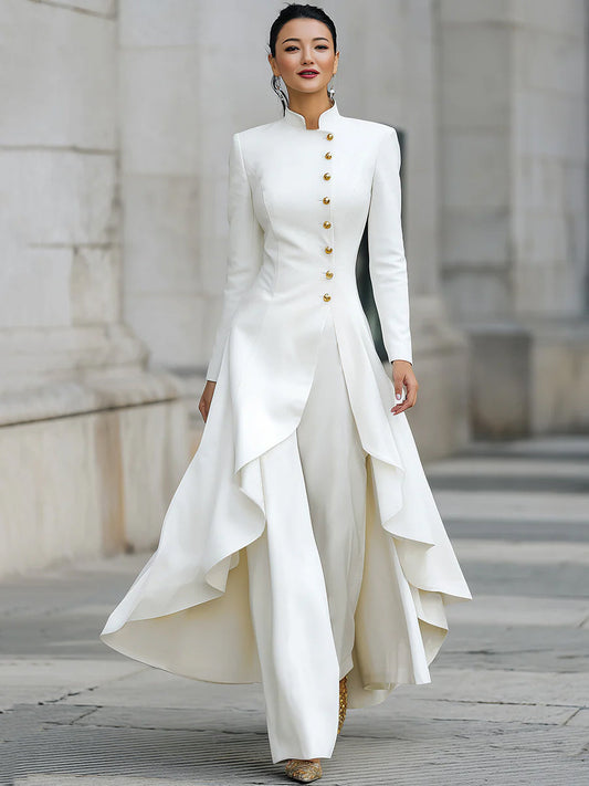 Elegant Front-buttons Long Blazer And Pants Set